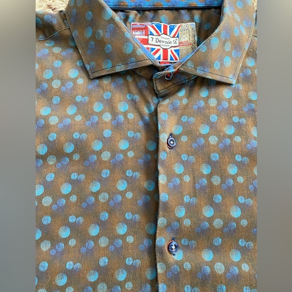 Men's Brown and Blue Polka Dot Shirt - Picture 14 of 15